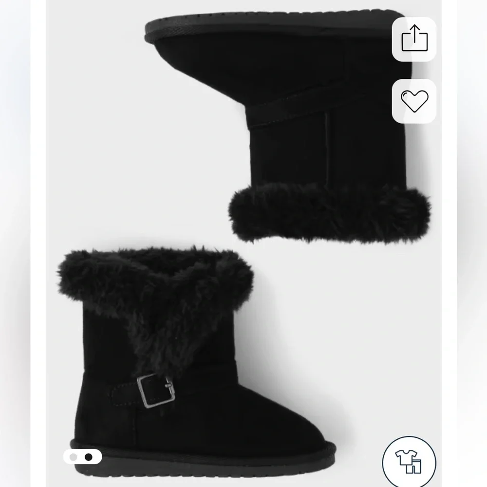 NWT Children's Place Girls Black Faux Fur Chalet Boots Toddler 6